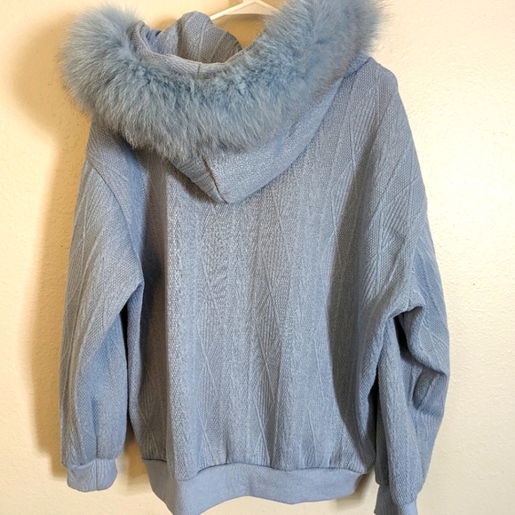 Baby Blue Big Fur Trim Hooded Jacket - Picture 2 of 7